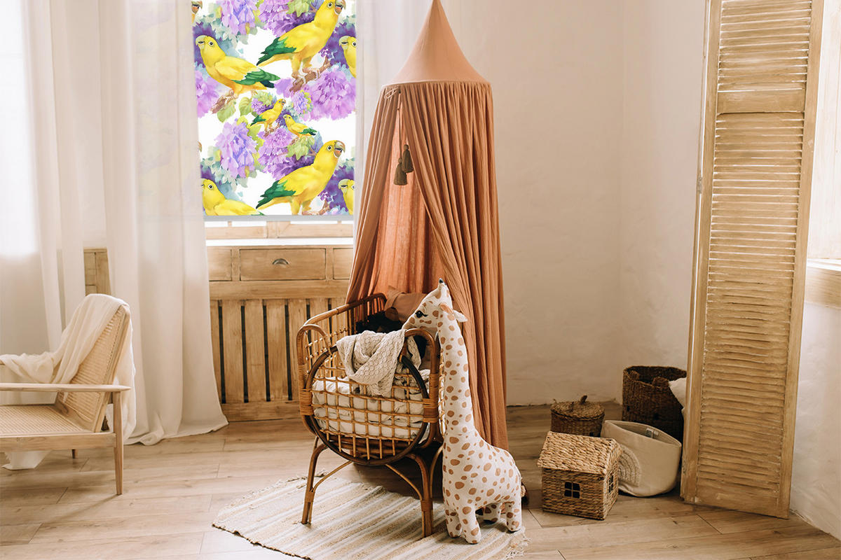VNÚTORNÁ roleta - okenná roleta - roleta - 100x100 cm - Žlté papagáje - žltá, plast (100/100/0.5cm) - TULUP