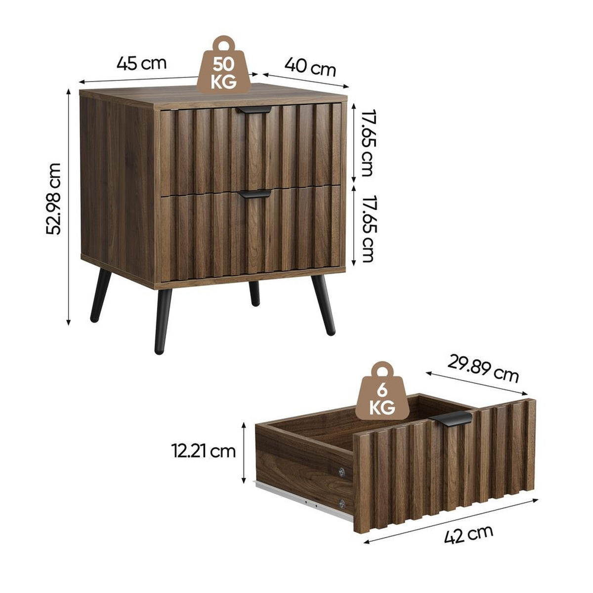 NACHTISCH WALNUSS, 2 SCHUBLADEN, EINGELASSEN, MULTIROOM - Baltimorefarben, Holzwerkstoff (40/53/45cm)