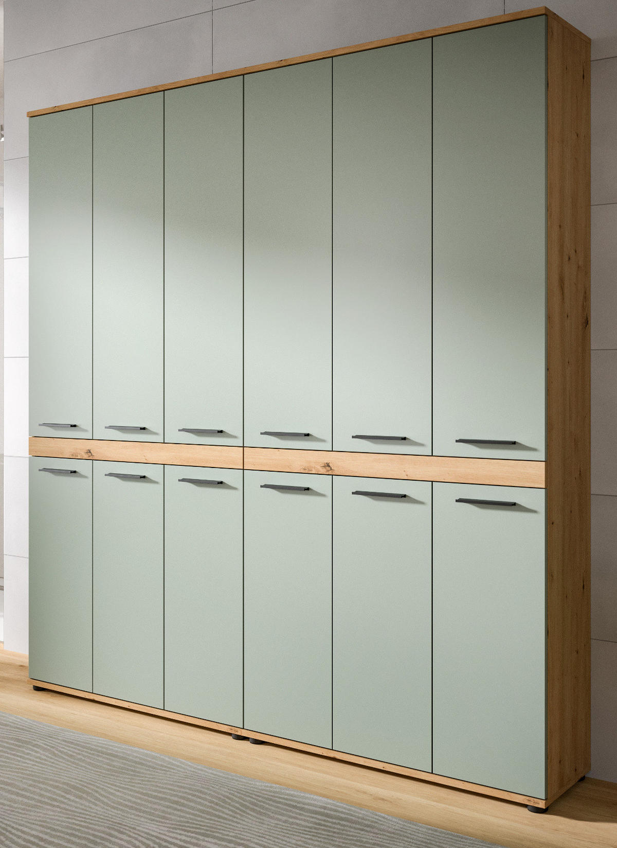 HOCHSCHRANK Salbei grün, Eiche Artisan 180 x 191 cm, XXL Mehrzweckschrank - Salbeigrün/Schwarz, Holzwerkstoff/Kunststoff (180/191/31cm) - Inn.Furn