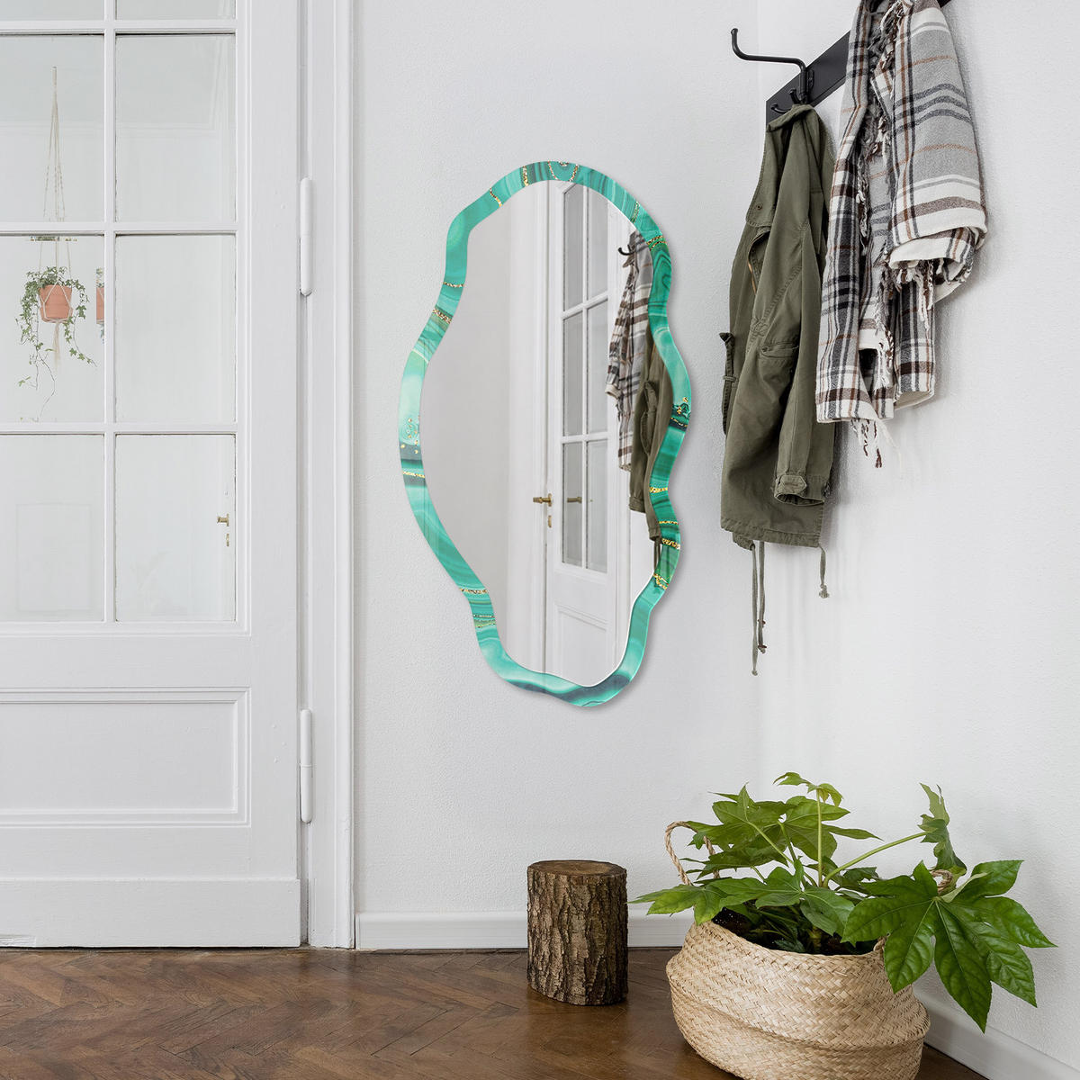 SPIEGEL 90x45 cm asymmetrisch mit Druck - Grüne Abstraktion - Transparent, Glas (45/90/0.4cm) - TULUP