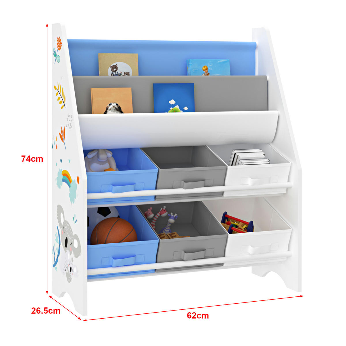 KINDERREGAL Ponteceso - Blau/Weiß, Holzwerkstoff/Textil (62/74/26.5cm) - [en.casa]