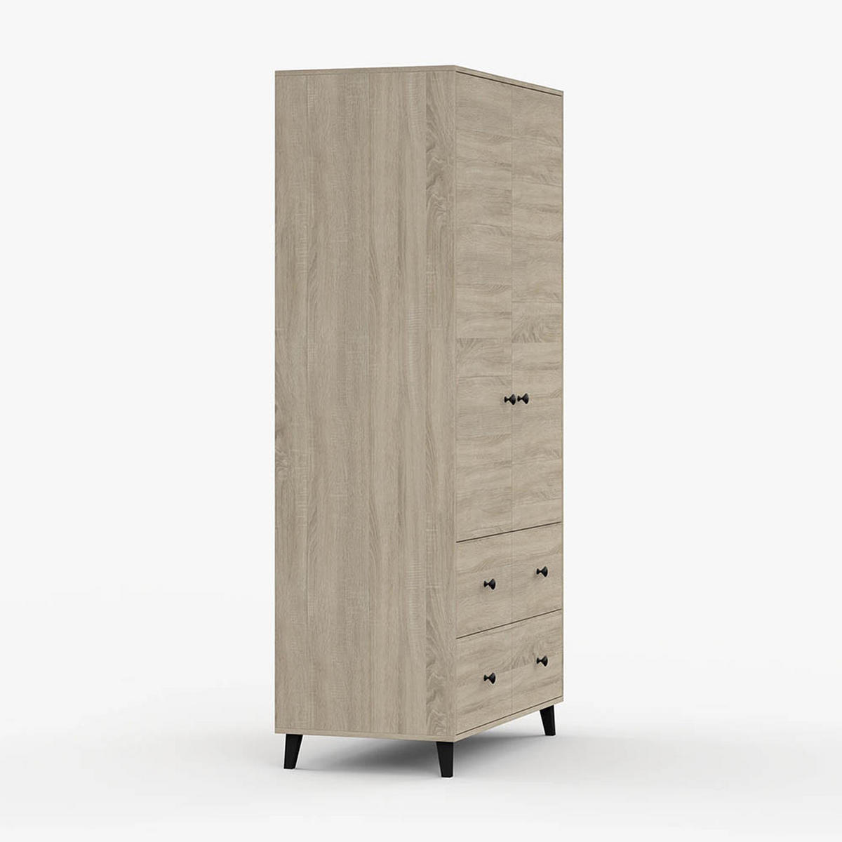 DREHTÜRENSCHRANK 104/202/55 cm 2-türig Fox 06 Sonoma Eiche/Sonoma Eiche - Schwarz/Sonoma Eiche, Holzwerkstoff/Metall (104/201/55cm) - imoebel24