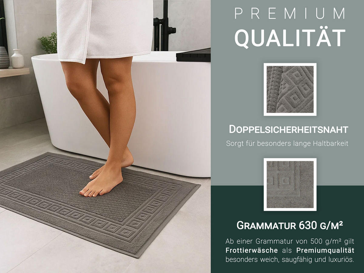 BADEMATTE, 2er-Set, 50x70 cm, 100% Baumwolle, Grau - Anthrazit, Textil (50/70cm) - Zollner
