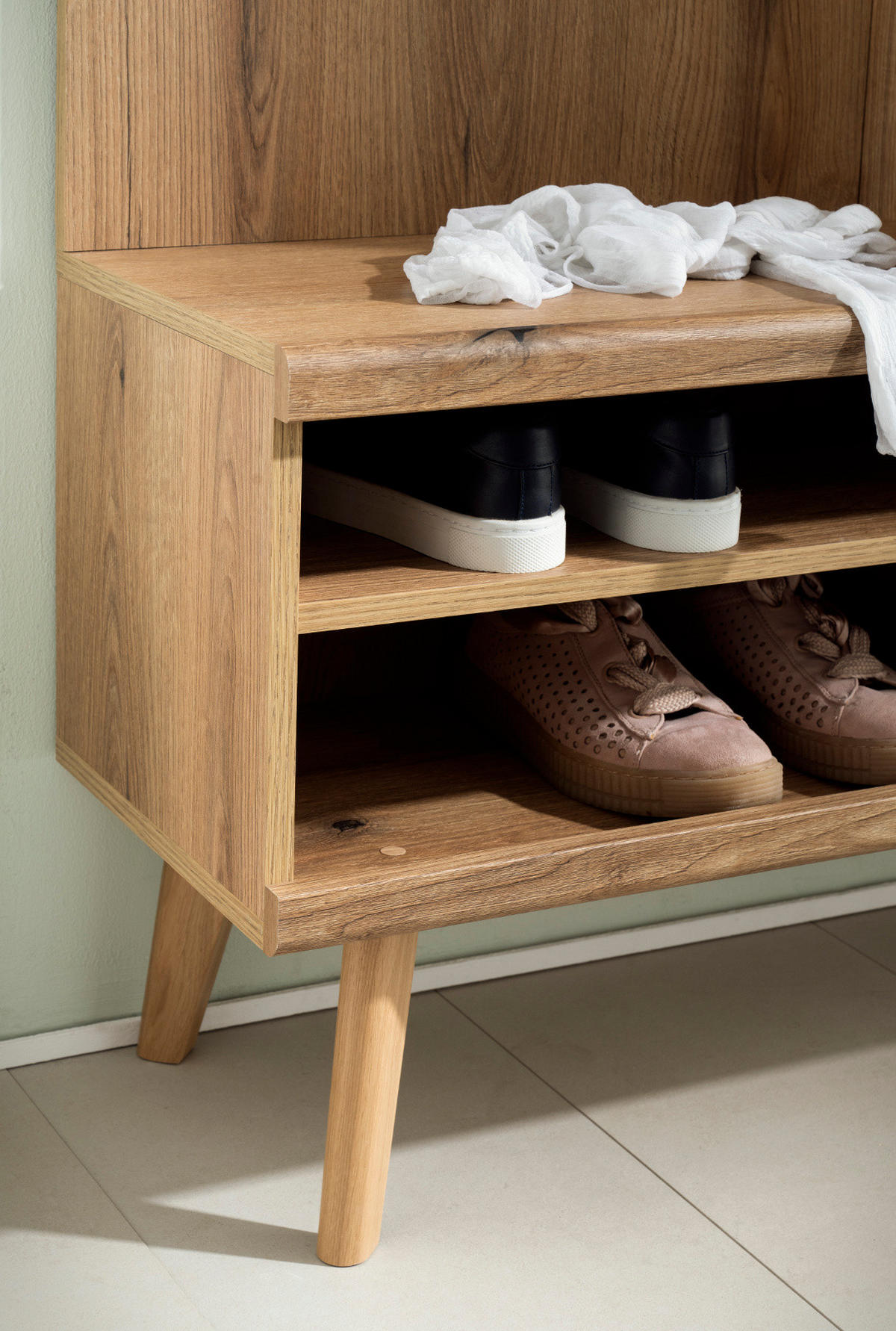 GARDEROBEN-SET 3-teilig Evoke Eiche, Salbei, Garderobenkombination skandinavisch 227 x 200 cm - Salbeigrün/Eichefarben, Glas/Holz (237/200/40cm) - Furn.Design