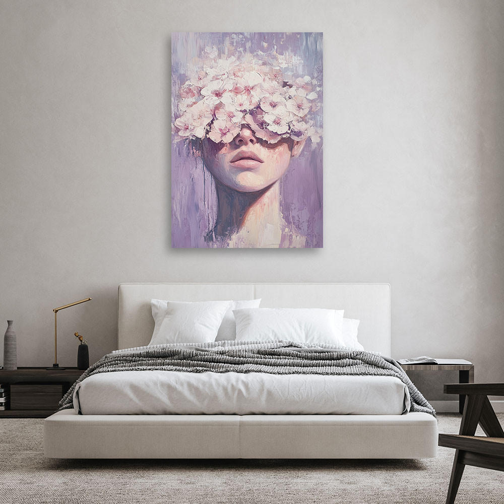 WANDBILD frau porträt blumen abstraktion - Lila, Textil (70/100cm) - Feeby