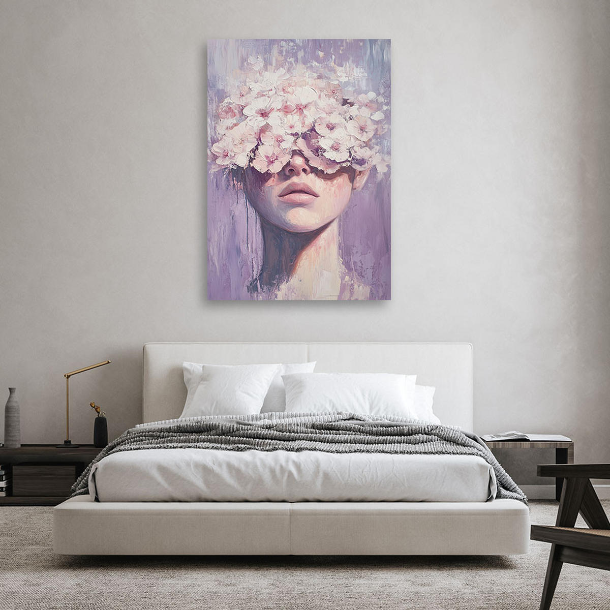 WANDBILD frau porträt blumen abstraktion - Lila, Textil (70/100cm) - Feeby