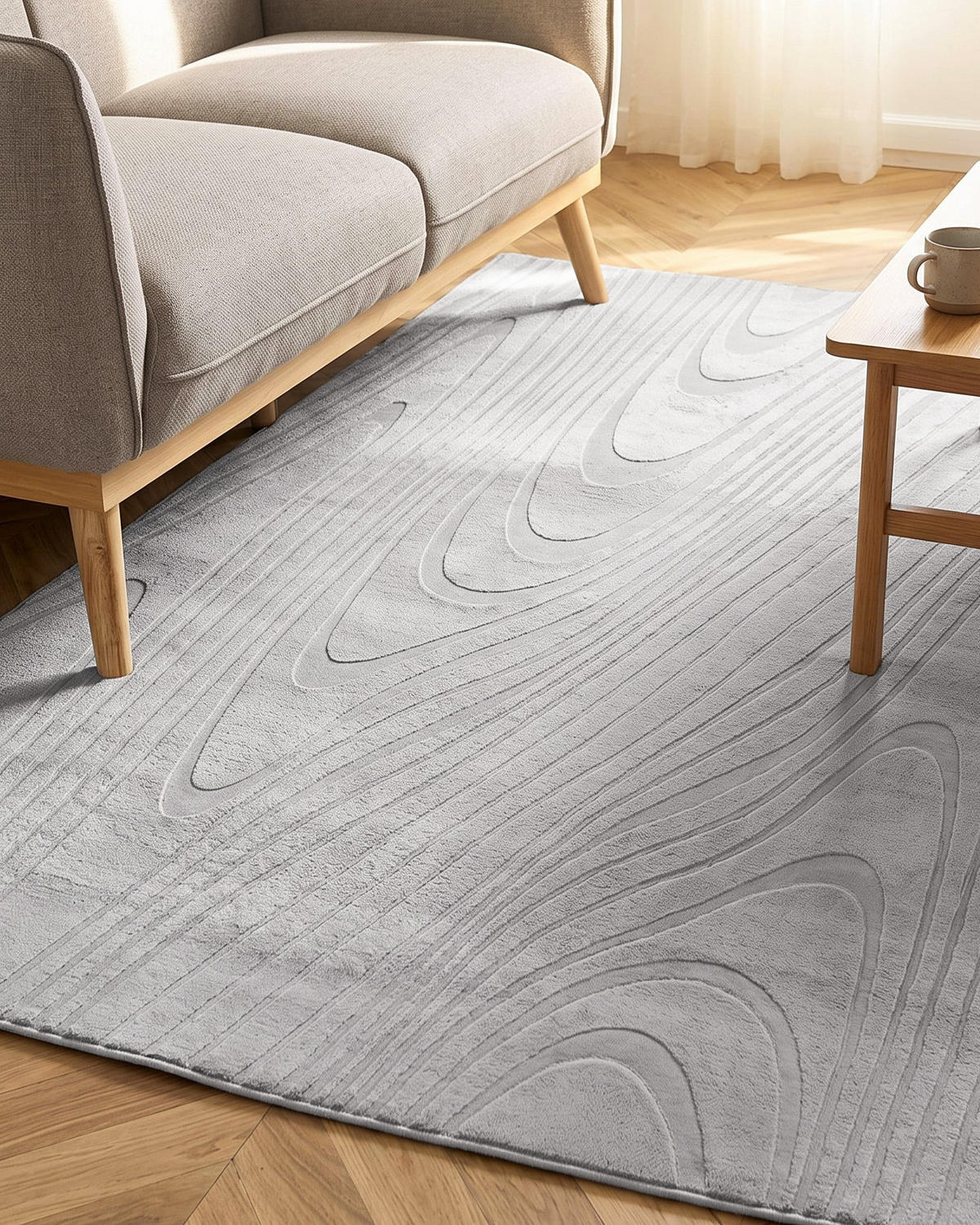 KUNSTFELLTEPPICH Hellgrau 160/160 cm Ontake - Hellgrau/Grau, Kunststoff (160/160cm) - Beliani