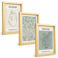 BILDER SET 3er Set - 20x30 cm Goldrahmen - Linien, Pflanzenmuster, Minimalismus - Goldfarben, Kunststoff (20/30cm) - TULUP