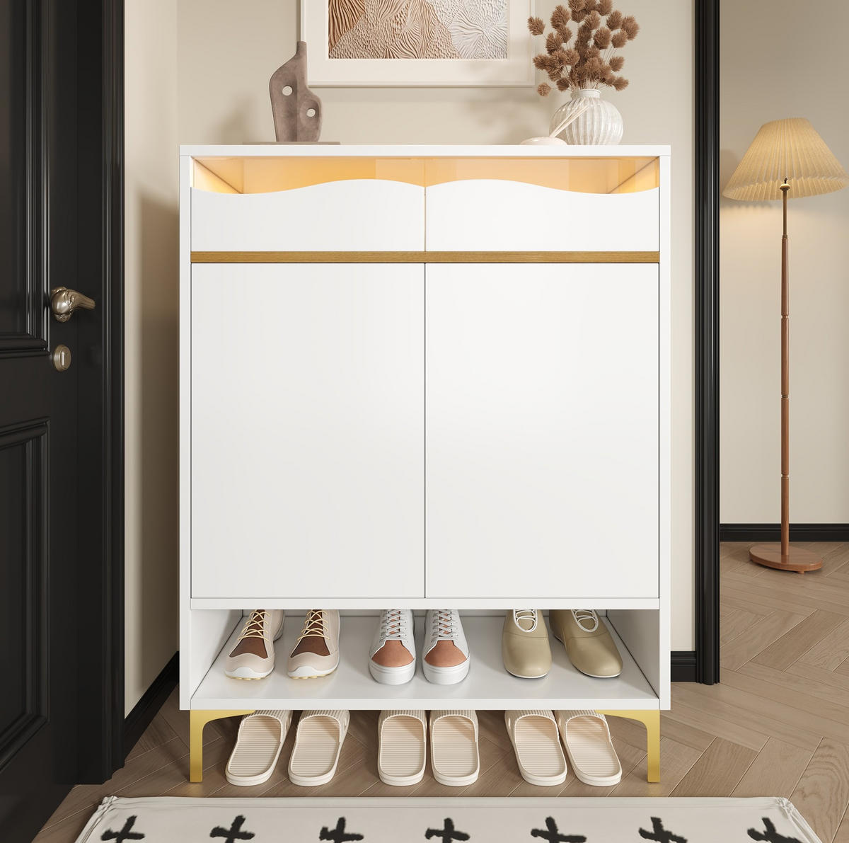 SCHUHSCHRANK aus MDF & Spanplatte 80x35x105cm in Weiß mit LED-Beleuchtung - Weiß, Holzwerkstoff (80/105/35cm) - Modfu