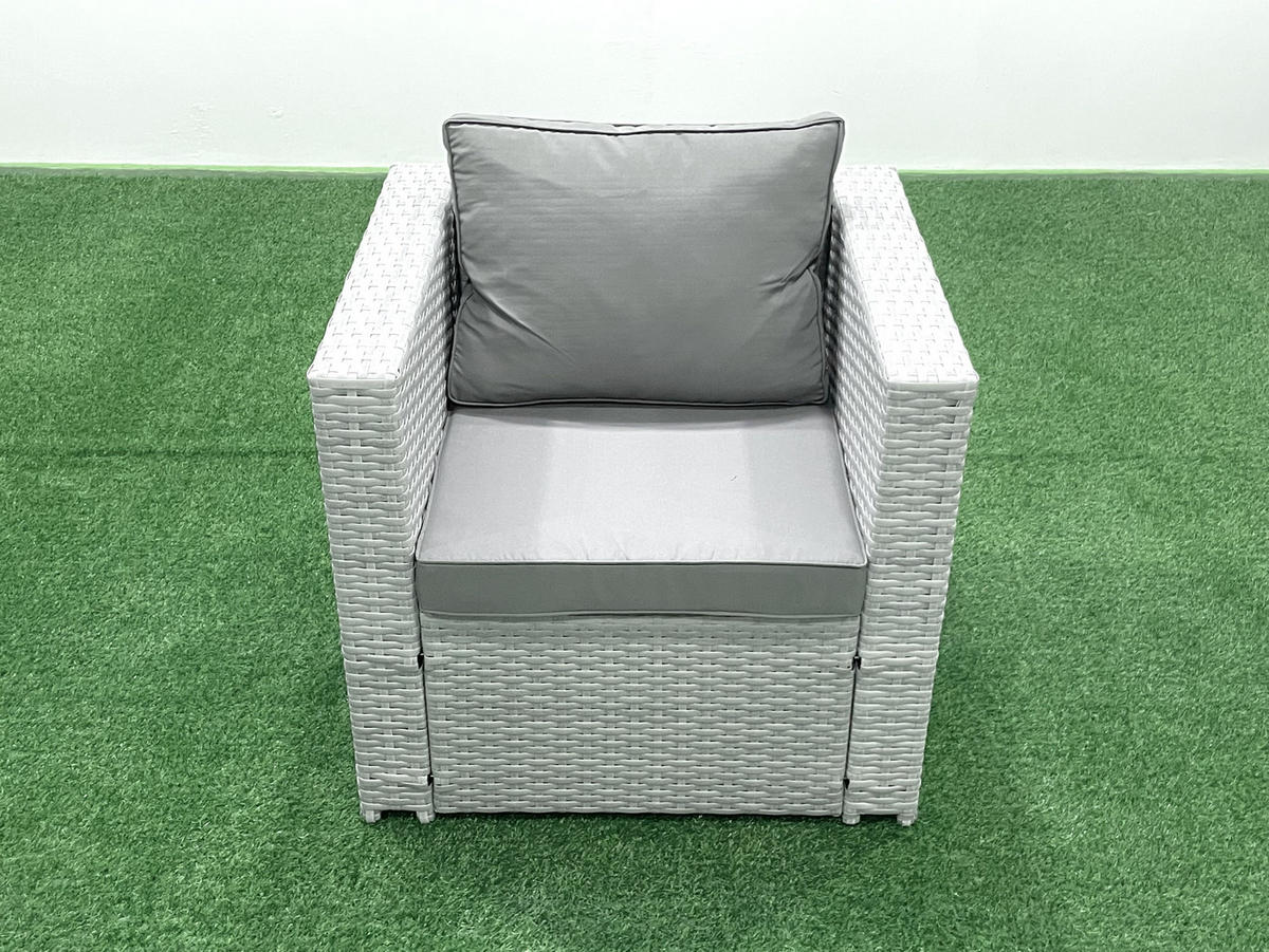 GARTENMÖBEL-SET mit Kissen Polyrattan Hellgrau-Mix 6-Sitzer - Hellgrau/Grau, Glas/Kunststoff - Fimous