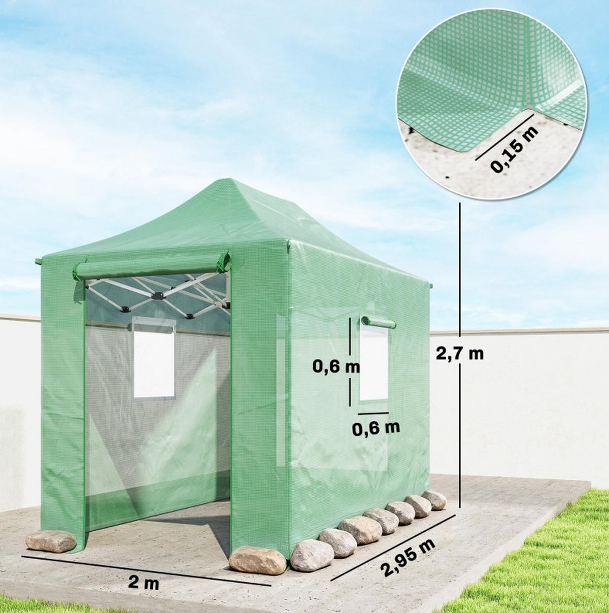 GEWÄCHSHAUS 295/270/200 cm Grün aus Polyethylen mit Pop-up-Design - Grün, Kunststoff (200/270/295cm) - OKMYHOME