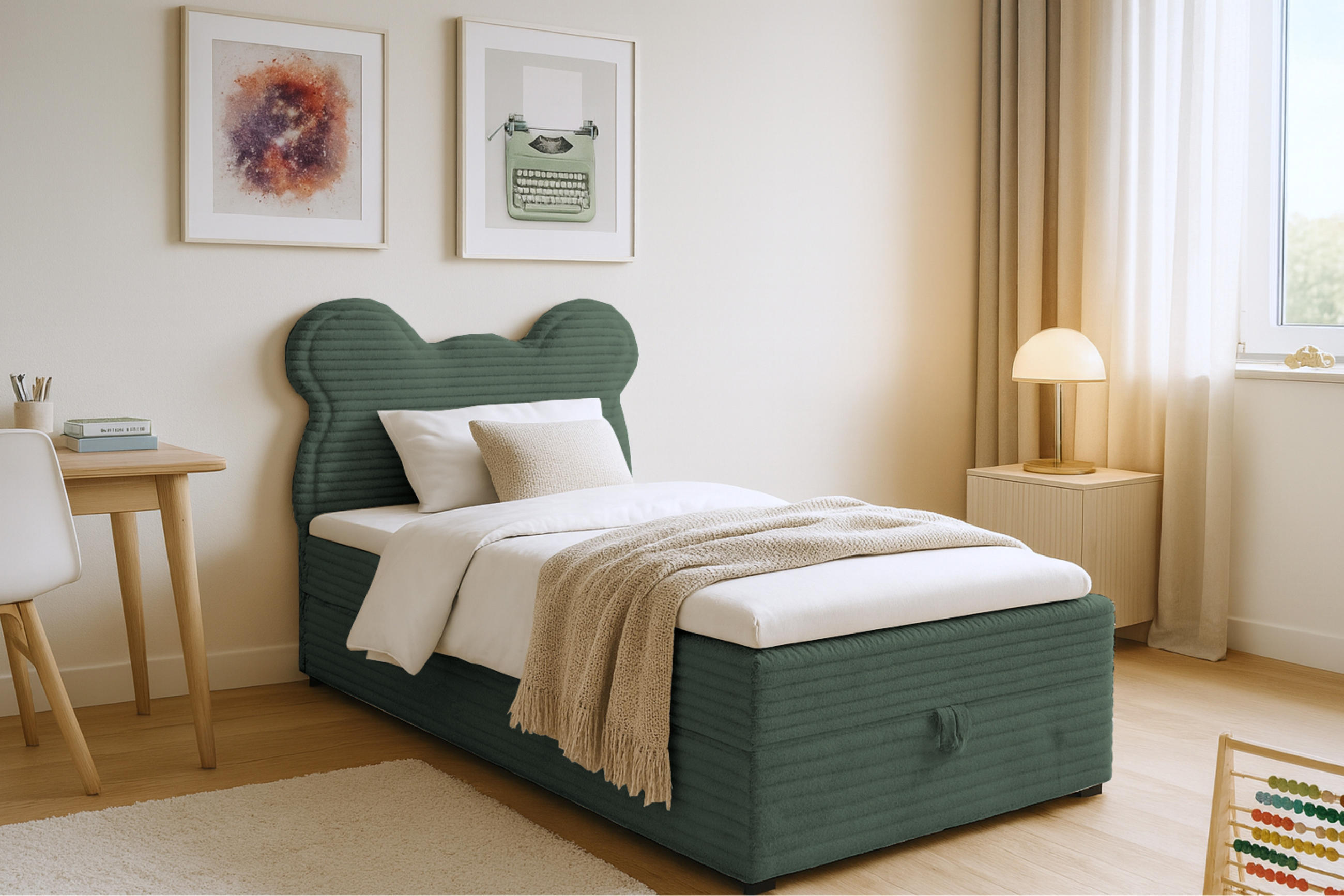 BOXBETT TEDDY 90/200 Cord-Samt Dunkelgrün H4 - Dunkelgrün, Holz/Holzwerkstoff (90/200cm) - Deine Möbel 24