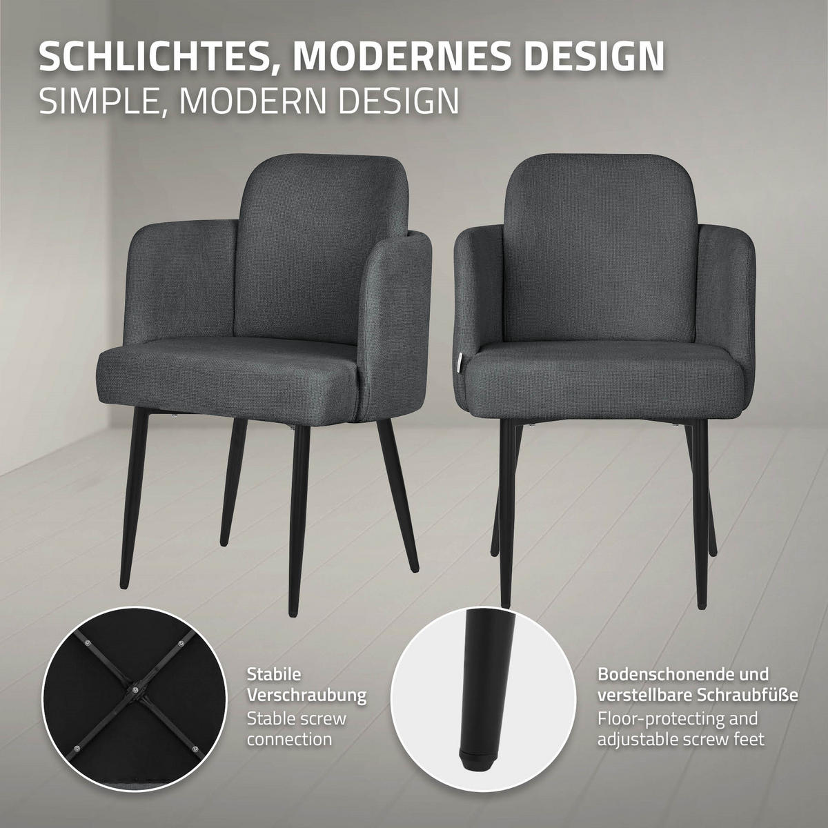 ESSZIMMERSTÜHLE 2er Set Anthrazit mit Stoffbezug Rattan Optik - Anthrazit/Schwarz, Textil/Metall (59/86/59cm) - ML-DESIGN
