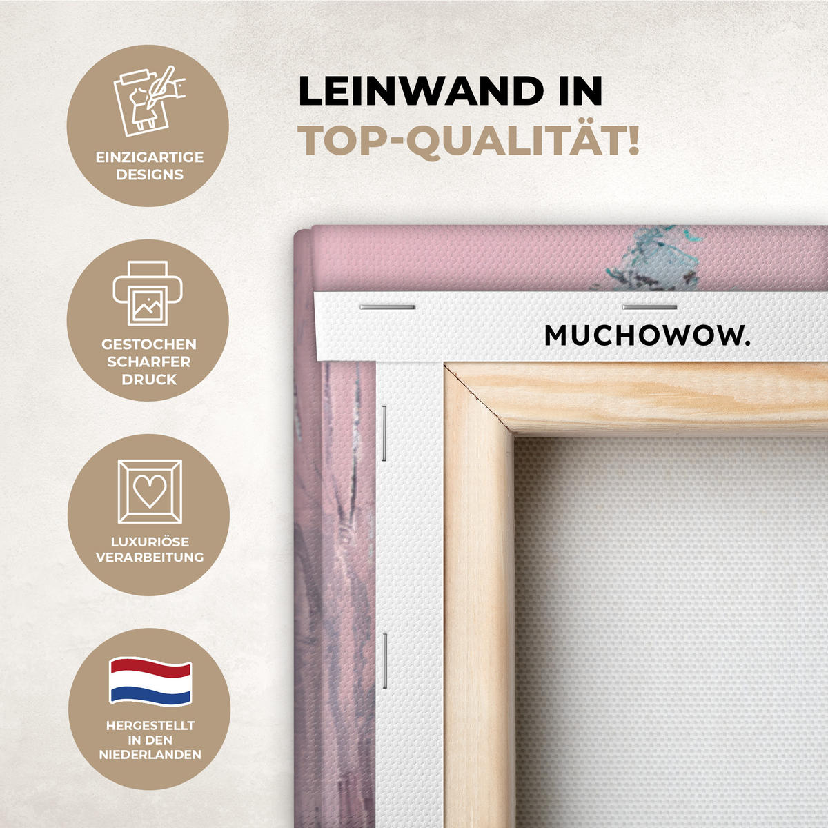 LEINWANDBILD Weihnachtsdorf - Rosa - Winter - Schnee - Häuser 90x90 cm - Altrosa, Textil (90/90cm) - MuchoWow