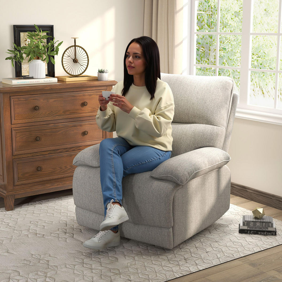 RELAXSESSEL 89/101/98 cm Hellgrau aus Polyester mit Liegefunktion - Hellgrau, Textil (98/101/89cm) - OKMYHOME