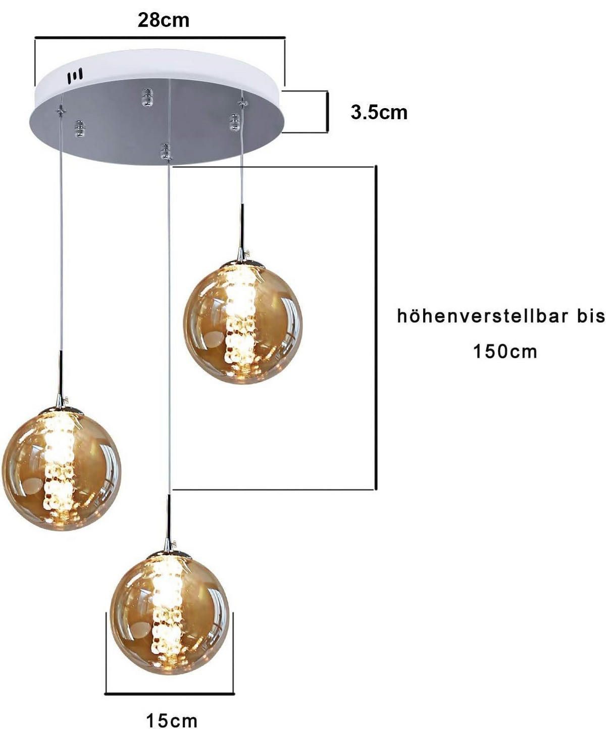 LED-HÄNGELEUCHTE Luxthain 30/150/30 cm - Grau, Glas (30/30/150cm) - ZMH