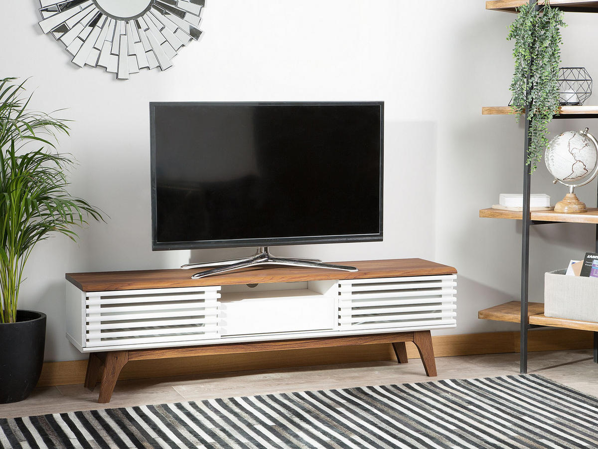 TV-MÖBEL Dunkelbraun, Weiß DETROIT 35/149/44 cm - Dunkelbraun, Holzwerkstoff (149/44/35cm) - Beliani