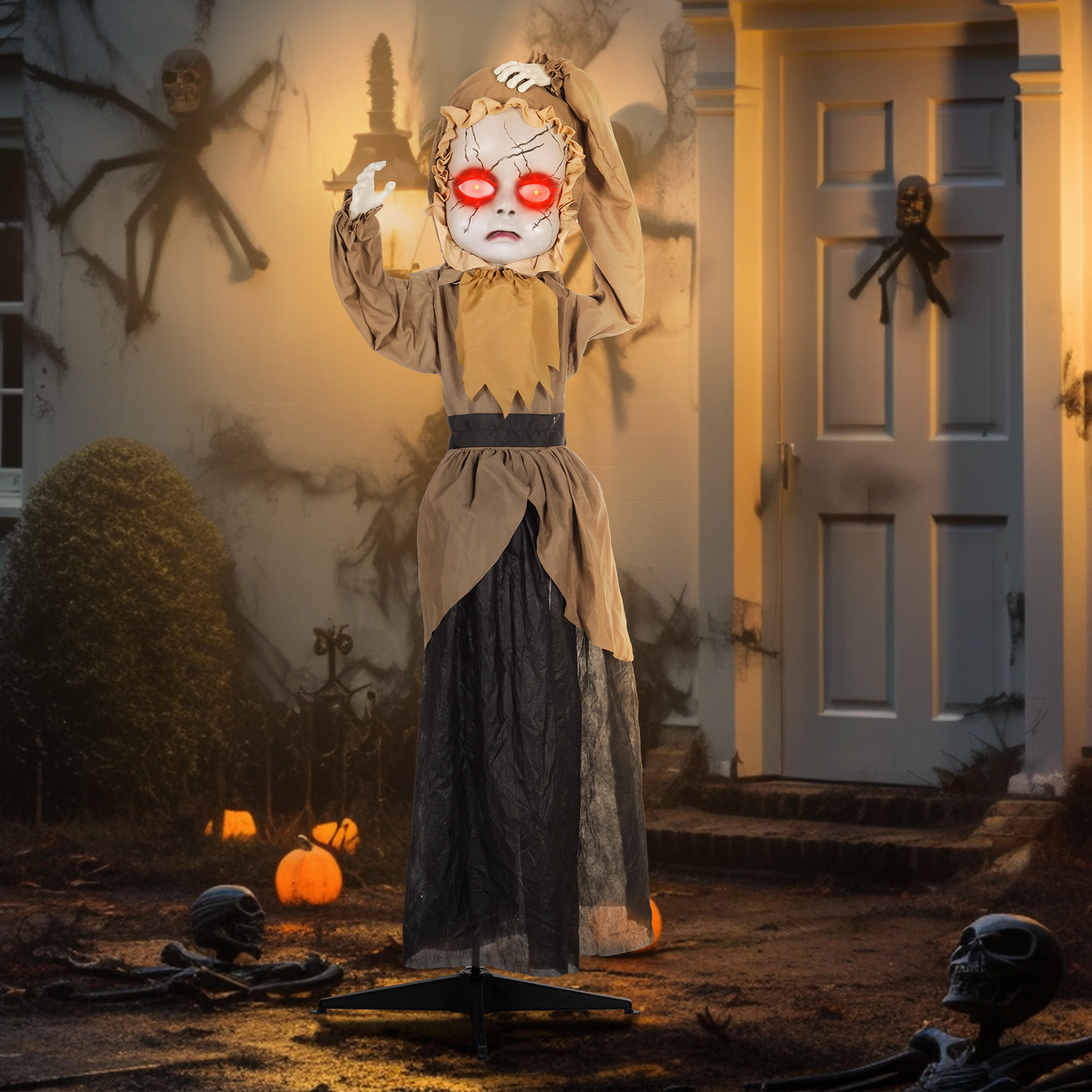 HALLOWEEN-DEKORATION Horrorpuppe 160 cm mit roten Augen, Geräuschaktivierung - Schwarz, Textil (18/160/60cm) - HOMCOM