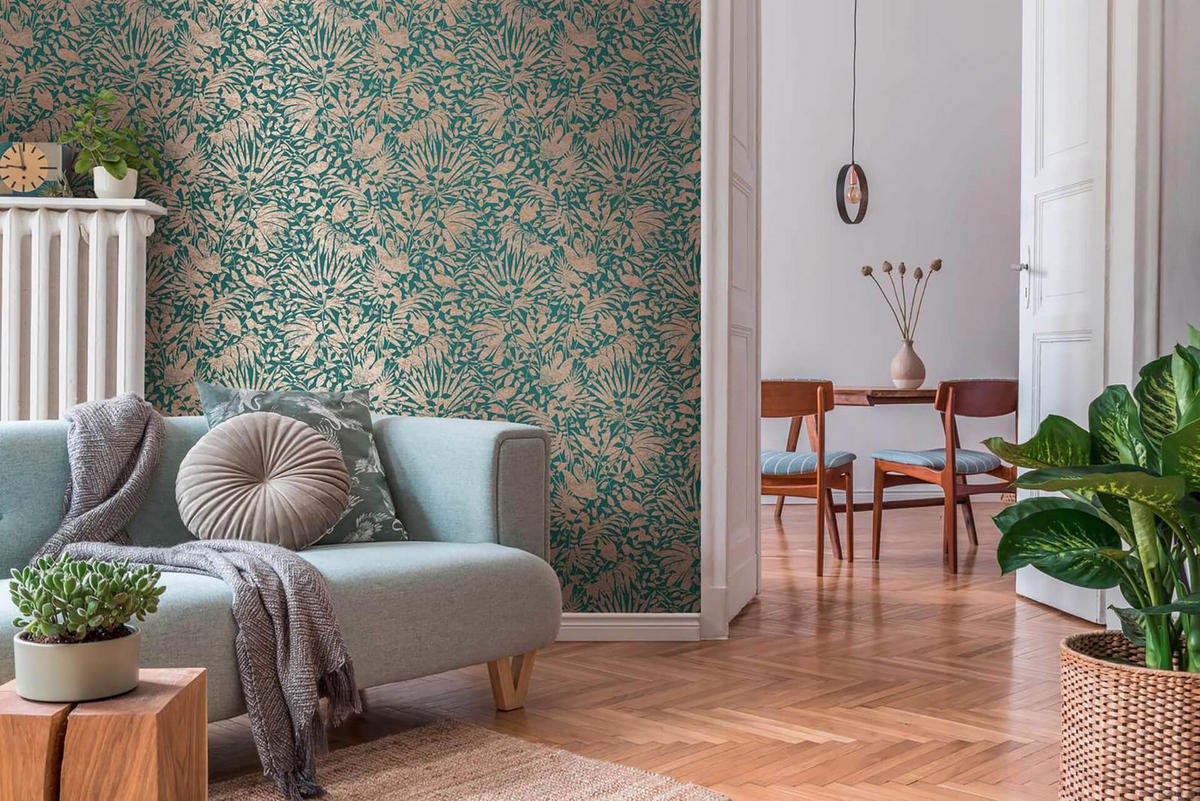 VLIESTAPETE Grün 53/1005 cm - Goldfarben, Textil (53/1cm) - KUNSTLOFT