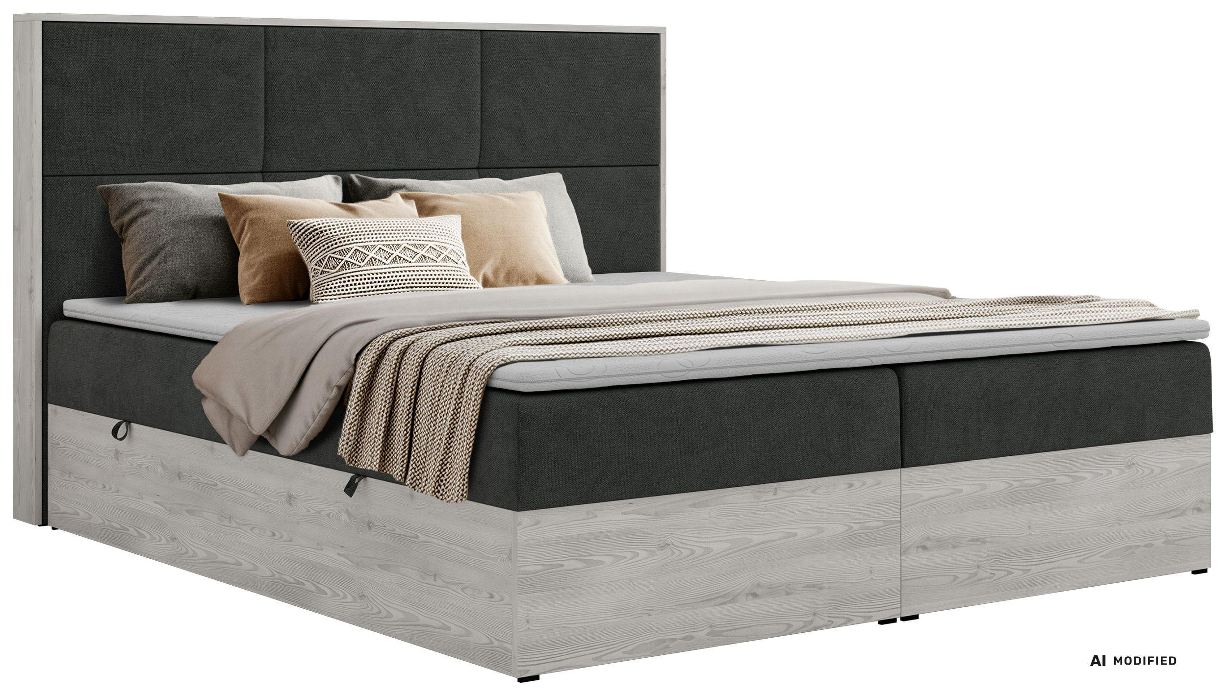 BOXBETT DELNOR 200/200 - Dunkelgrau Stukture - Topper Visco - H4 - Dunkelgrau/Schwarz, Kunststoff/Textil (200/200cm) - MKS