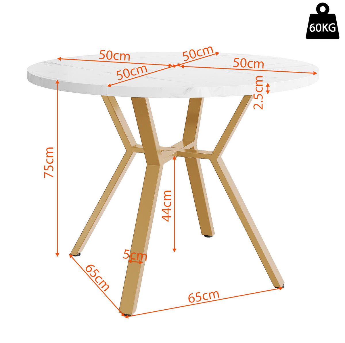 JEDÁLENSKÝ stôl 100 cm MDF biely mramor/zlatý, okrúhly - biela, kompozitné drevo (100/100/75cm) - BEAOK
