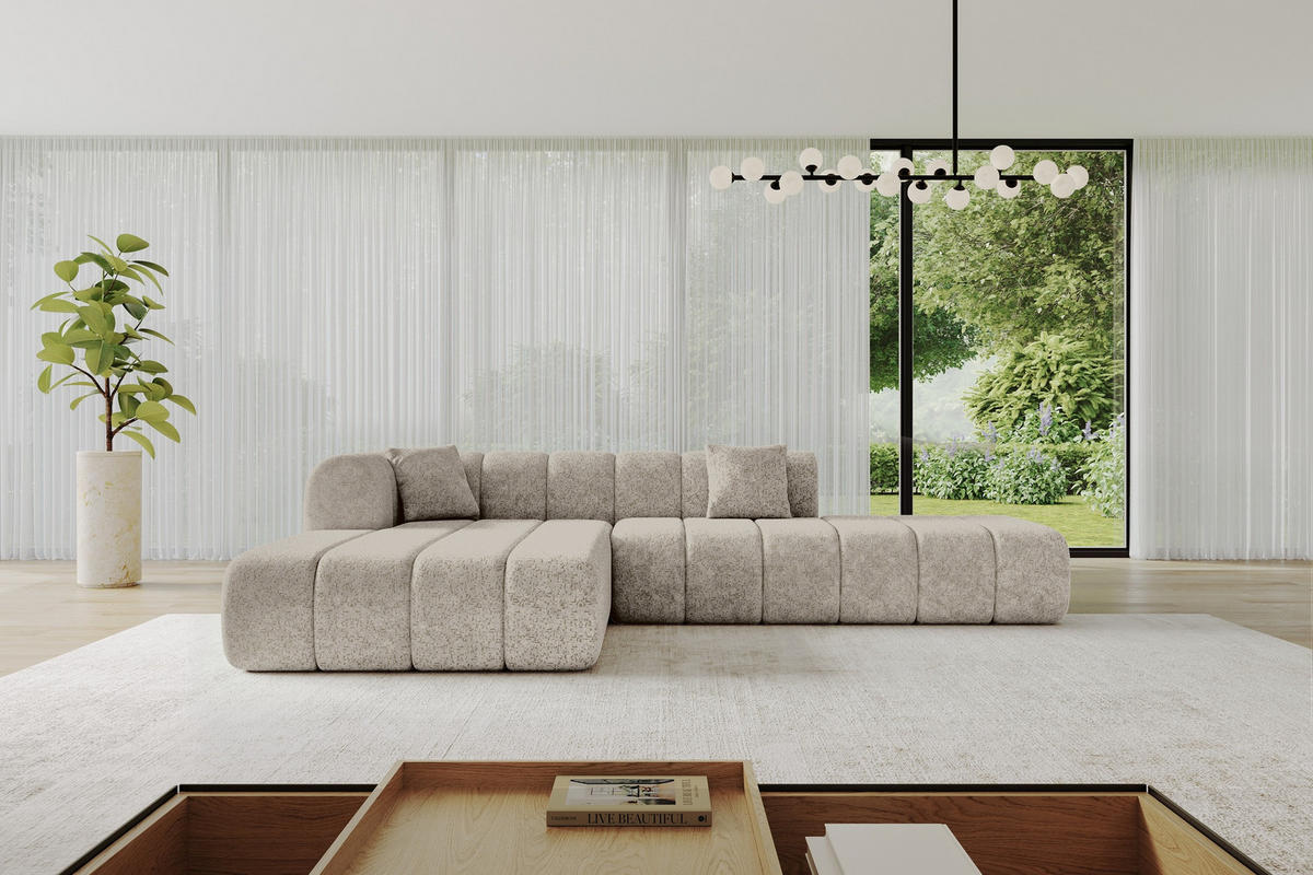 ROHOVÁ SEDAČKA s otomanem, levá BILA-L 289x176x71 Béžová Žinylka - černá/šampaňská, kompozitní dřevo/textil (176/289cm) - ALTDECOR