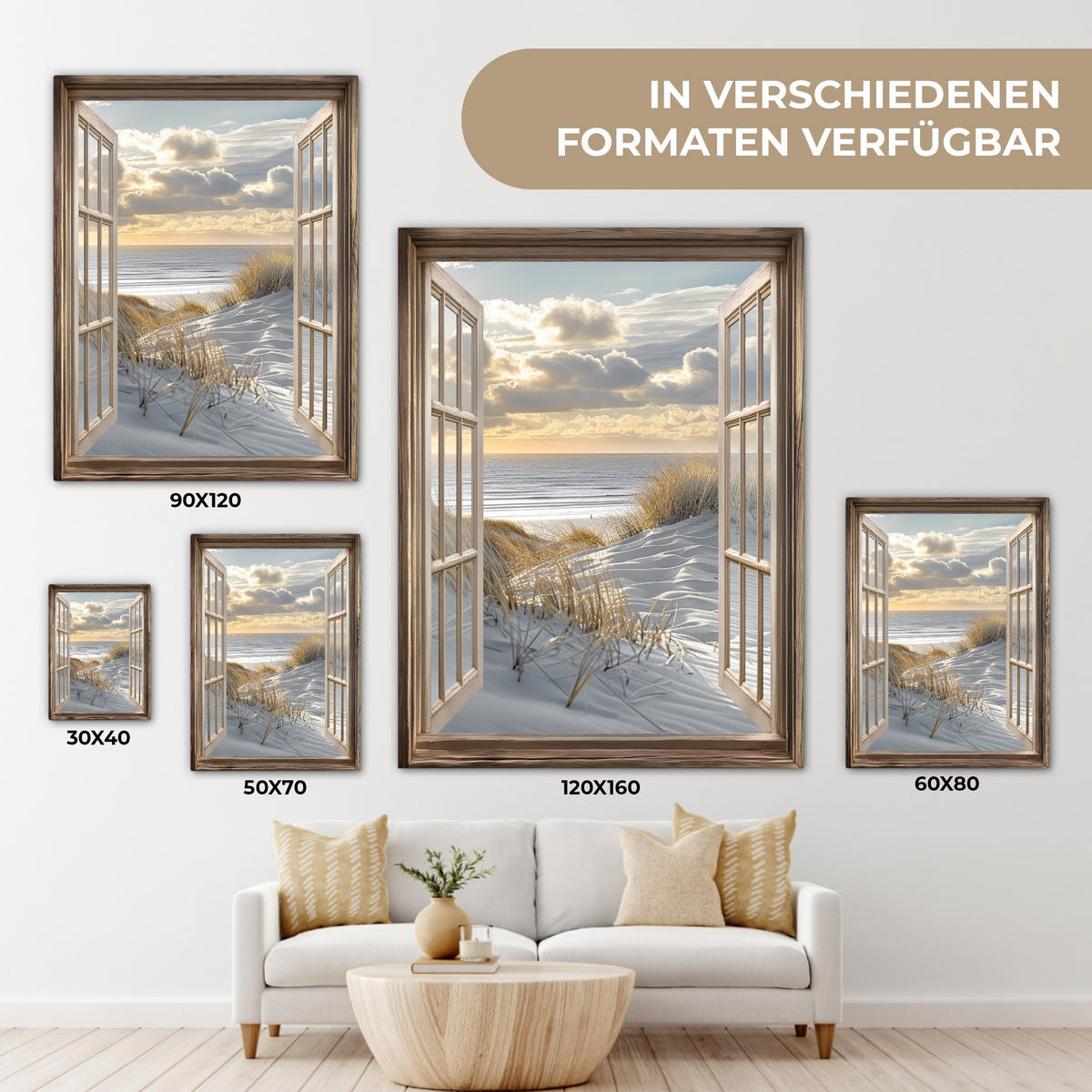 LEINWANDBILD Ausblick - Strand - Dünen - Meer - Natur 60x80 cm - Sandfarben, Textil (60/80cm) - MuchoWow