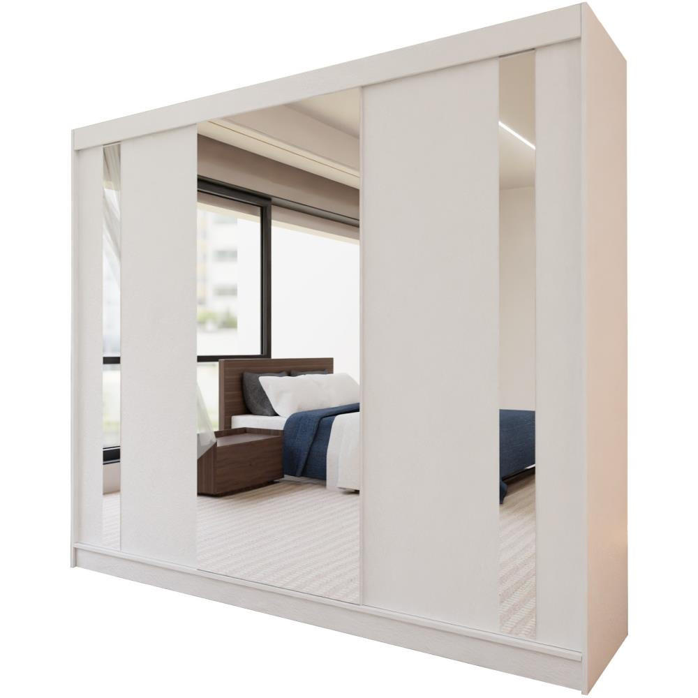 SCHWEBETÜRENSCHRANK Gaja 240/216/61 weiß mit Spiegel - Weiß, Holzwerkstoff (240/216/61cm) - Beautysofa