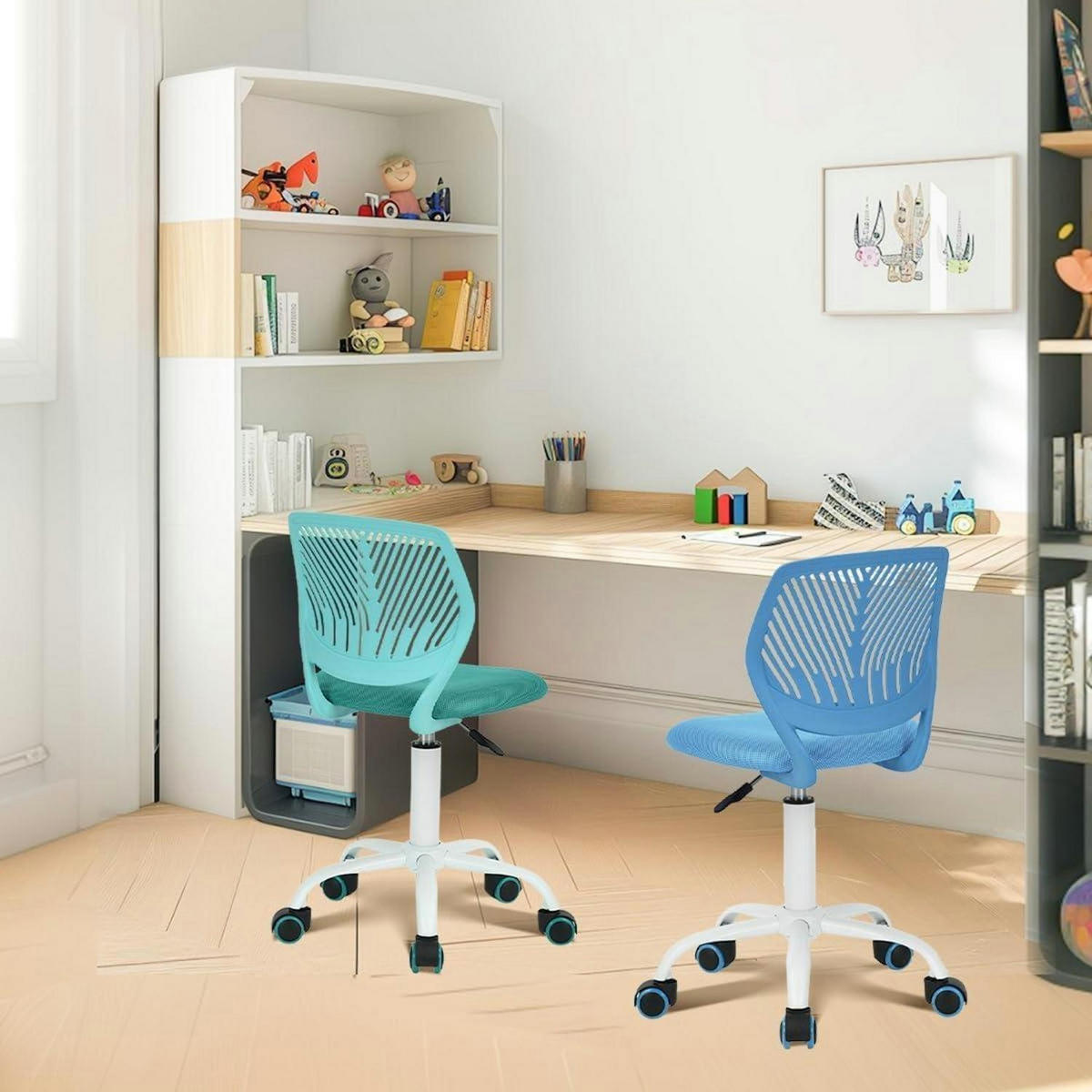 SCHREIBTISCHSTUHL 2-teiliges Set Stoff Blau/Türkis - Multicolor, Kunststoff (38.5/75/40cm)