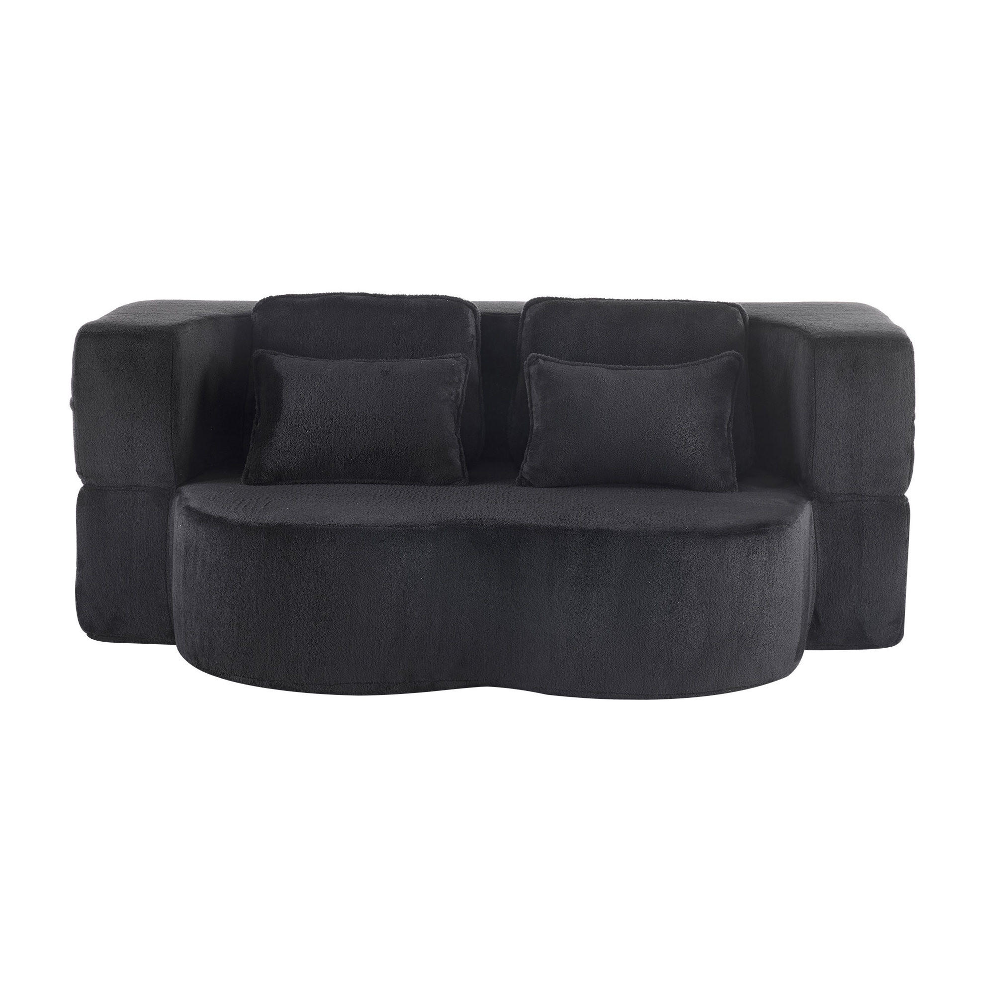 SCHLAFSOFA aus Stoff und Schaumstoff Schwarz mit 4 Kissen, klappbar, ergonomisch und sofort nutzbar - Schwarz, Textil (198/76/60cm) - Modfu