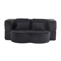 SCHLAFSOFA aus Stoff und Schaumstoff Schwarz mit 4 Kissen, klappbar, ergonomisch und sofort nutzbar - Schwarz, Textil (198/76/60cm) - Modfu