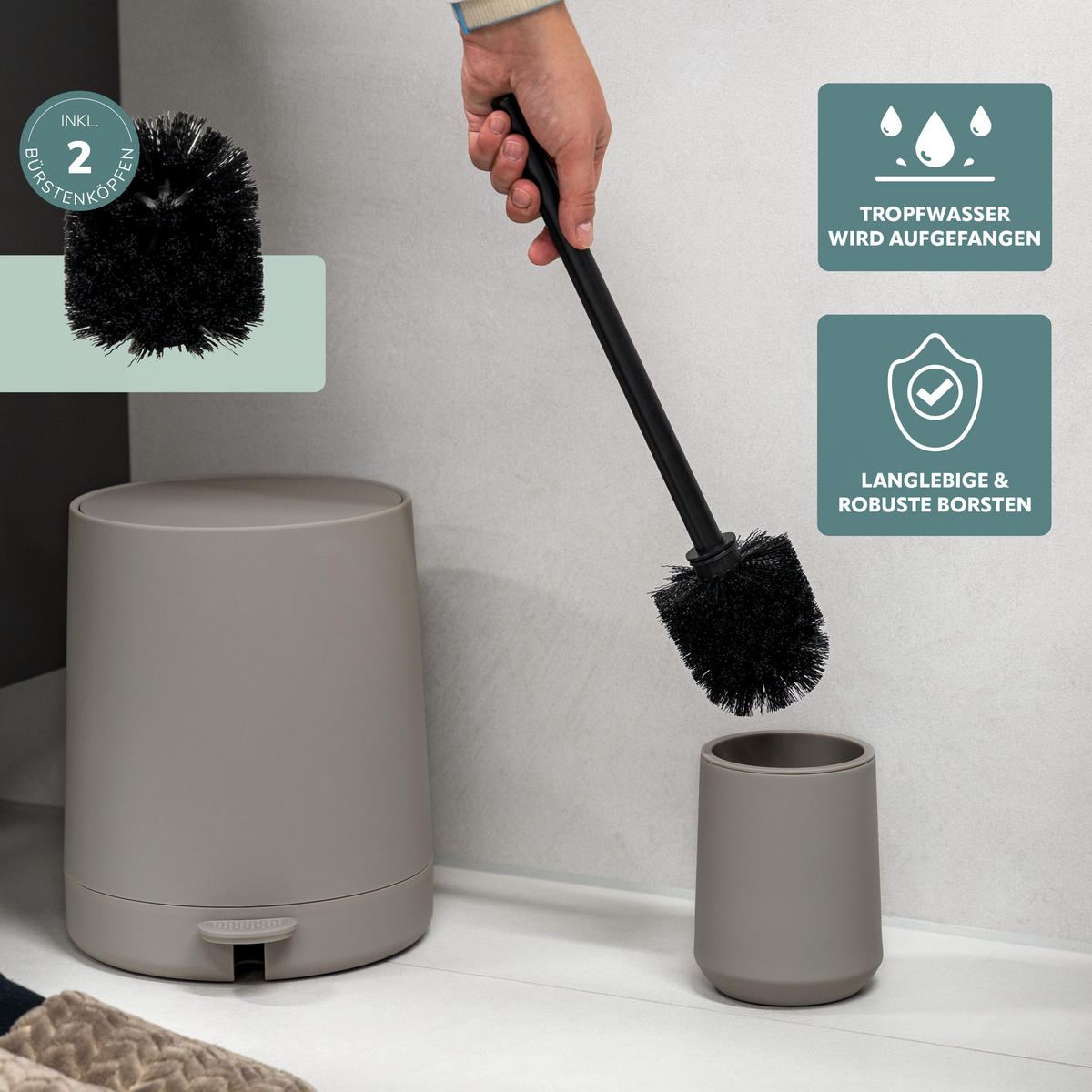 BAD-ACCESSOIRES-SET TESERO, Soft-Touch, braun - Braun, Kunststoff (22.5/25.5/25cm) - eluno