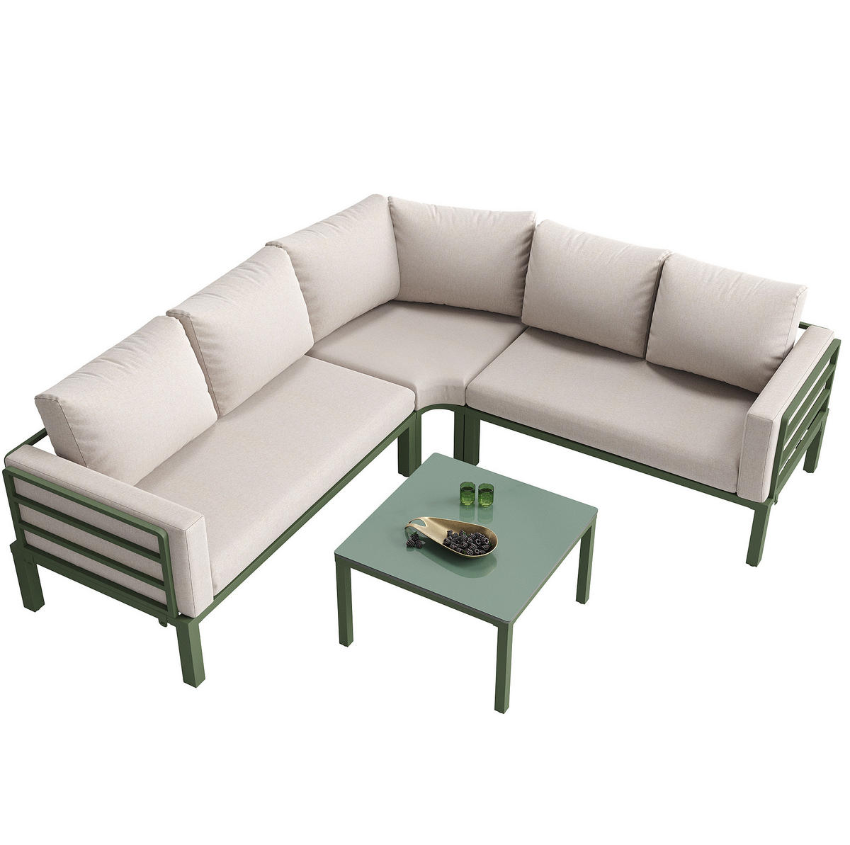 GARTENMÖBEL-SET aus Eisen mit Couchtisch aus gehärtetem Glas, 4-5 Sitzer, 114/60/70,5 cm, Beige - Beige, Metall - Redom