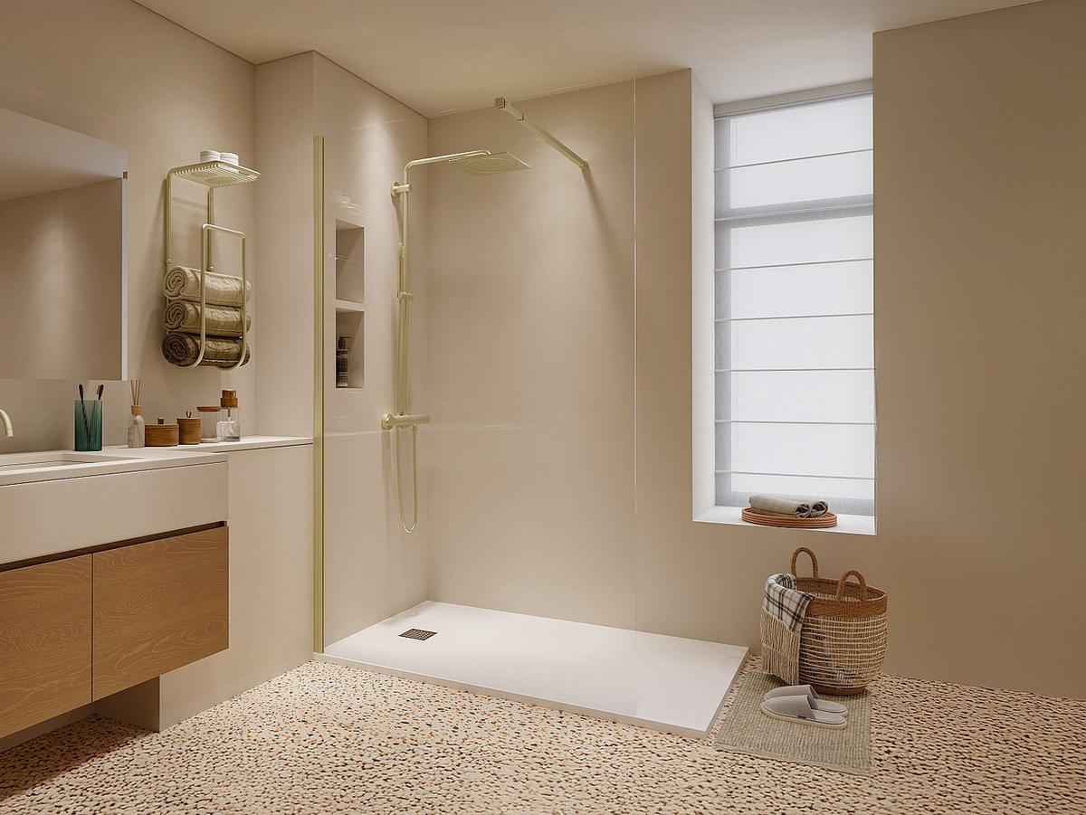 DUSCHTRENNWAND Seitenwand italienische Dusche - 140 x 200 cm - Goldfarben - DAREN - Goldfarben, Metall (140/200cm) - Vente-Unique