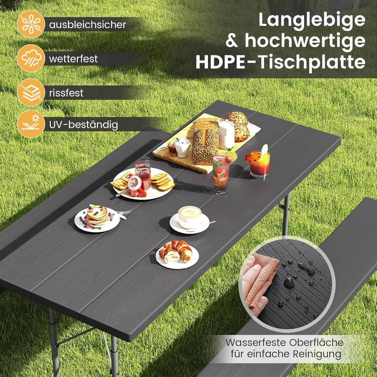BIERTISCHGARNITUR Schwarz(3-teilig) - Schwarz, Holzwerkstoff (163/183/74cm) - COSTWAY