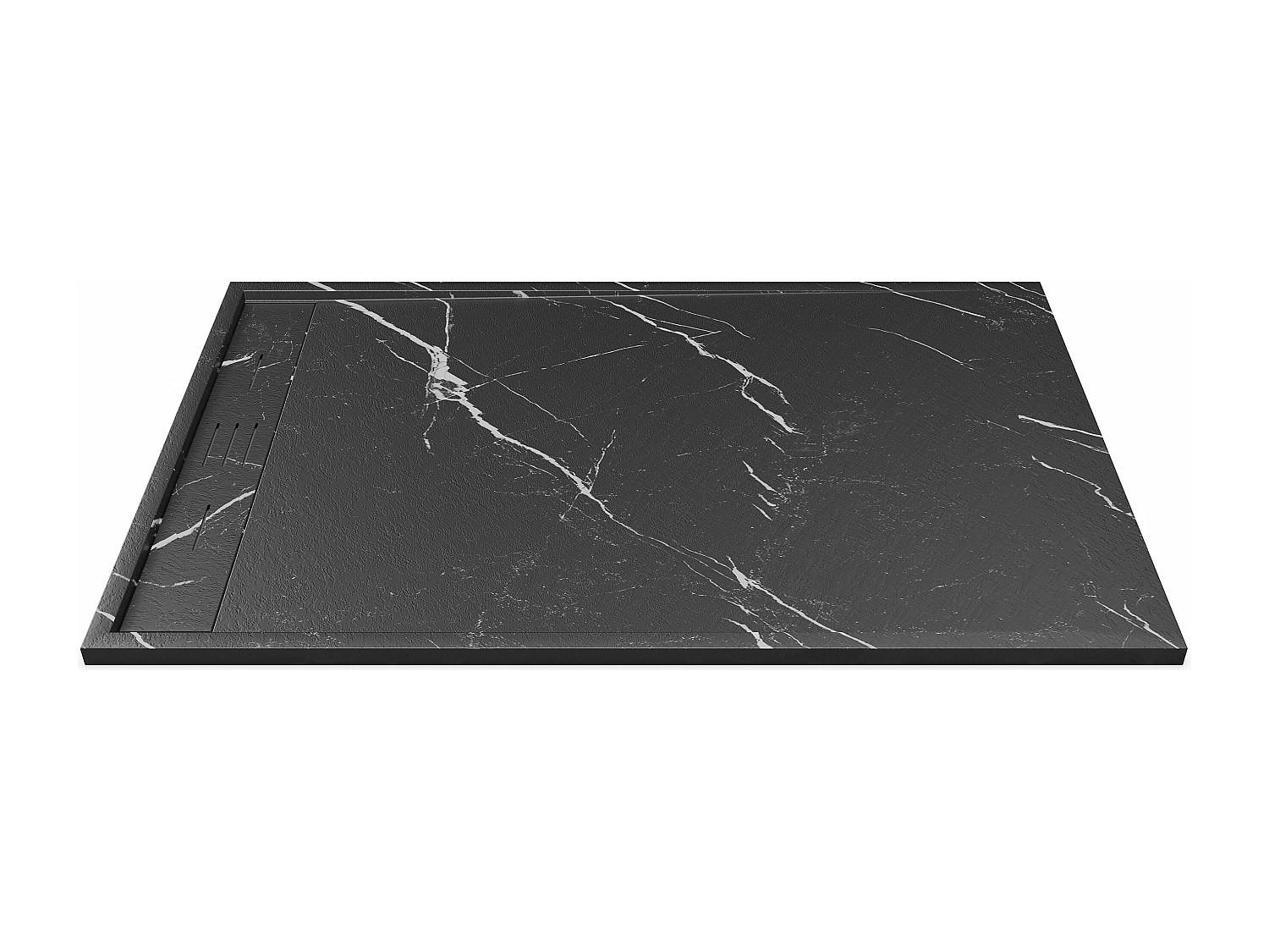 DUSCHWANNE - 140 cm x 90 cm - harz - schwarz, weiß Lyrosa - Schwarz/Weiß, Kunststoff (90cm) - Vente-Unique