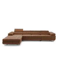 ECKSOFA ALONZO MAXI Links mit Schlaffunktion 125x195 Chenille Braun - Chromfarben/Braun, Holz/Textil (350/203cm) - Muffo