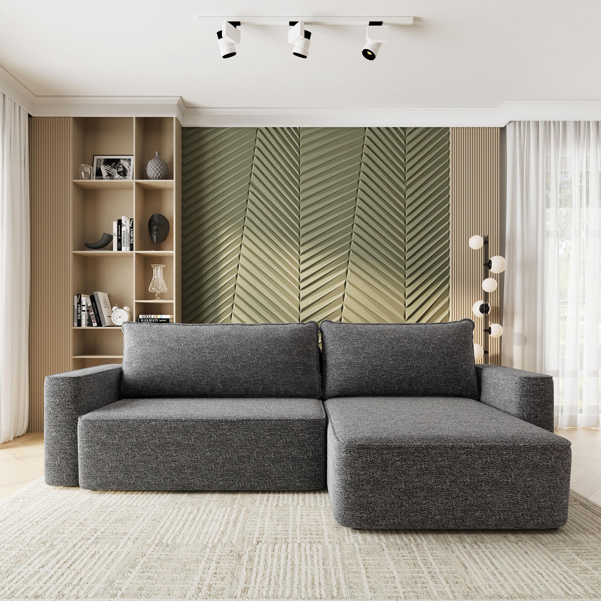 ECKSOFA BELARO BL Grau Chenille mit Schlaffunktion - Grau, Holz/Textil (280/162cm) - MASSENO