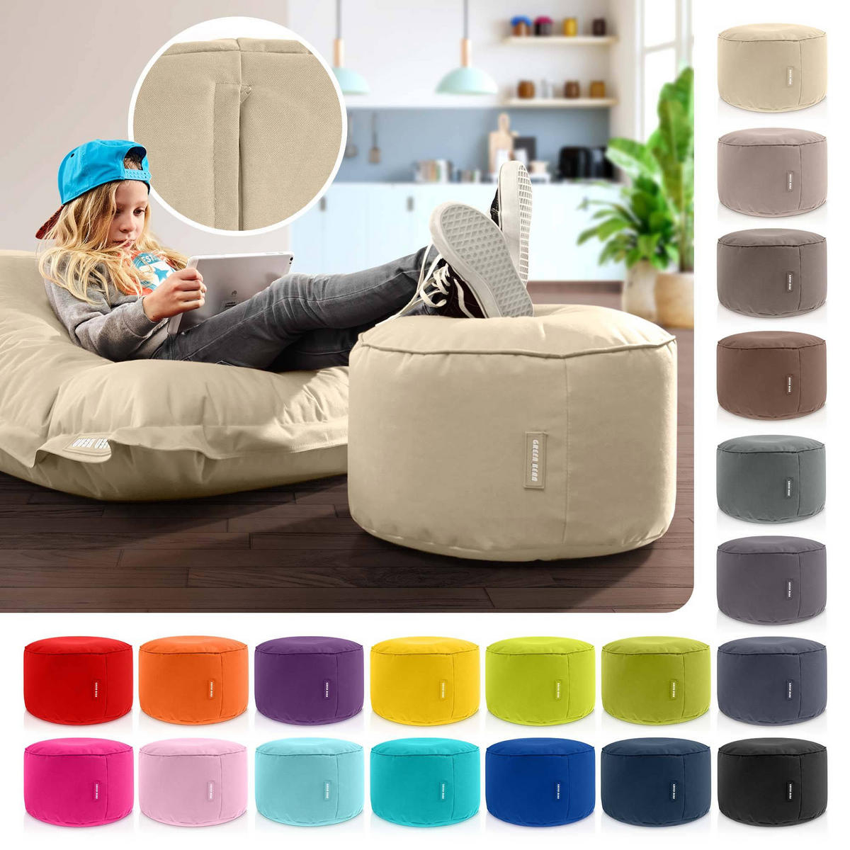 SITZSACK-HOCKER Pouf "Stay" 45x25cm - Beige, Textil (45/25/45cm) - Green Bean
