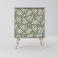 SIDEBOARD LEAVES ON GREEN, Grau, 57,5x42x77,5 cm, Schräge Buchenholzfüße - Buchefarben/Multicolor, Holzwerkstoff/Buchenholz (57.5/77.5/42cm) - SpaceRebels