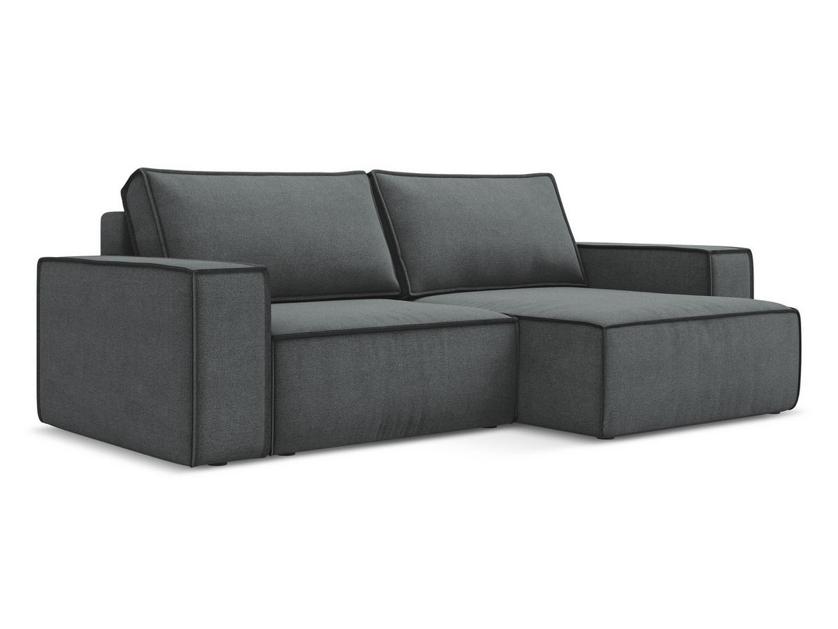 ECKSOFA mit Schlaffunktion Strukturstoff Stoff Grau - Schwarz/Grau, Kunststoff/Textil (257/148cm) - Makamii