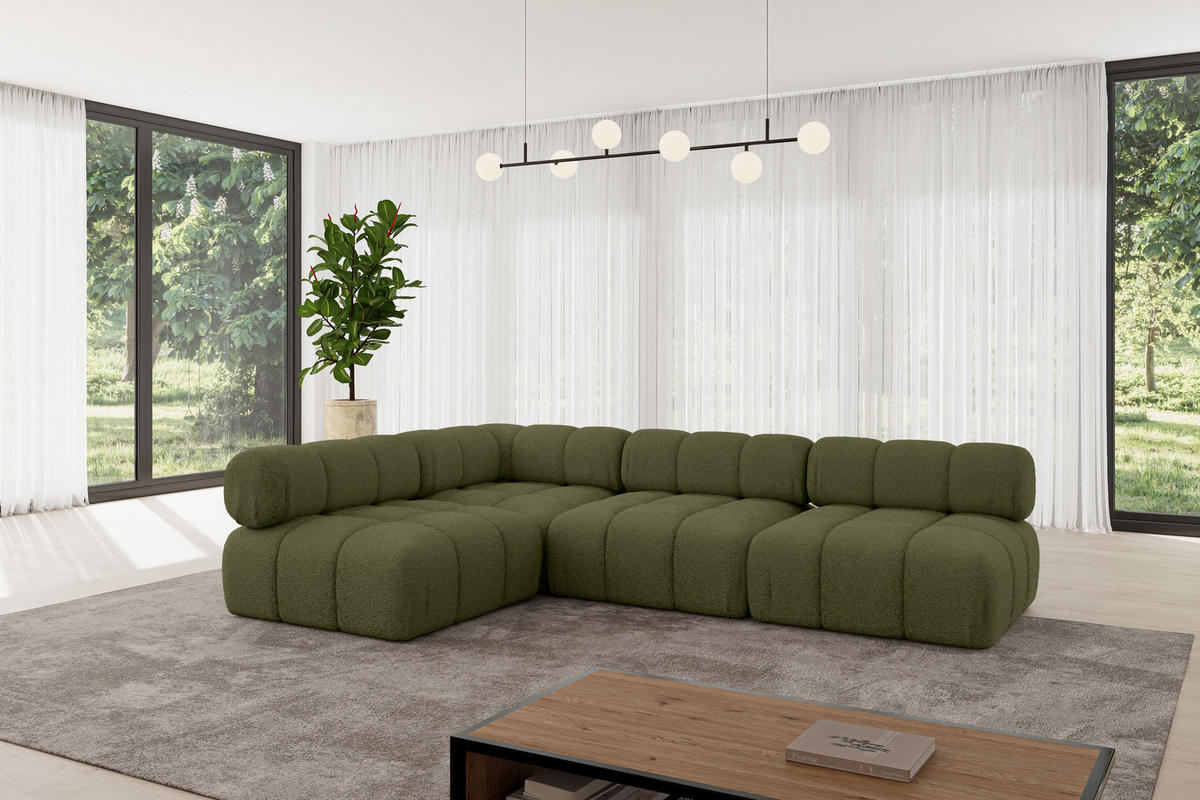 ECKSOFA modulares Sofa Samaro-L2 - 285x190x70 cm Grün Bouclé - Grün, Holzwerkstoff/Textil (285/190cm) - ALTDECOR
