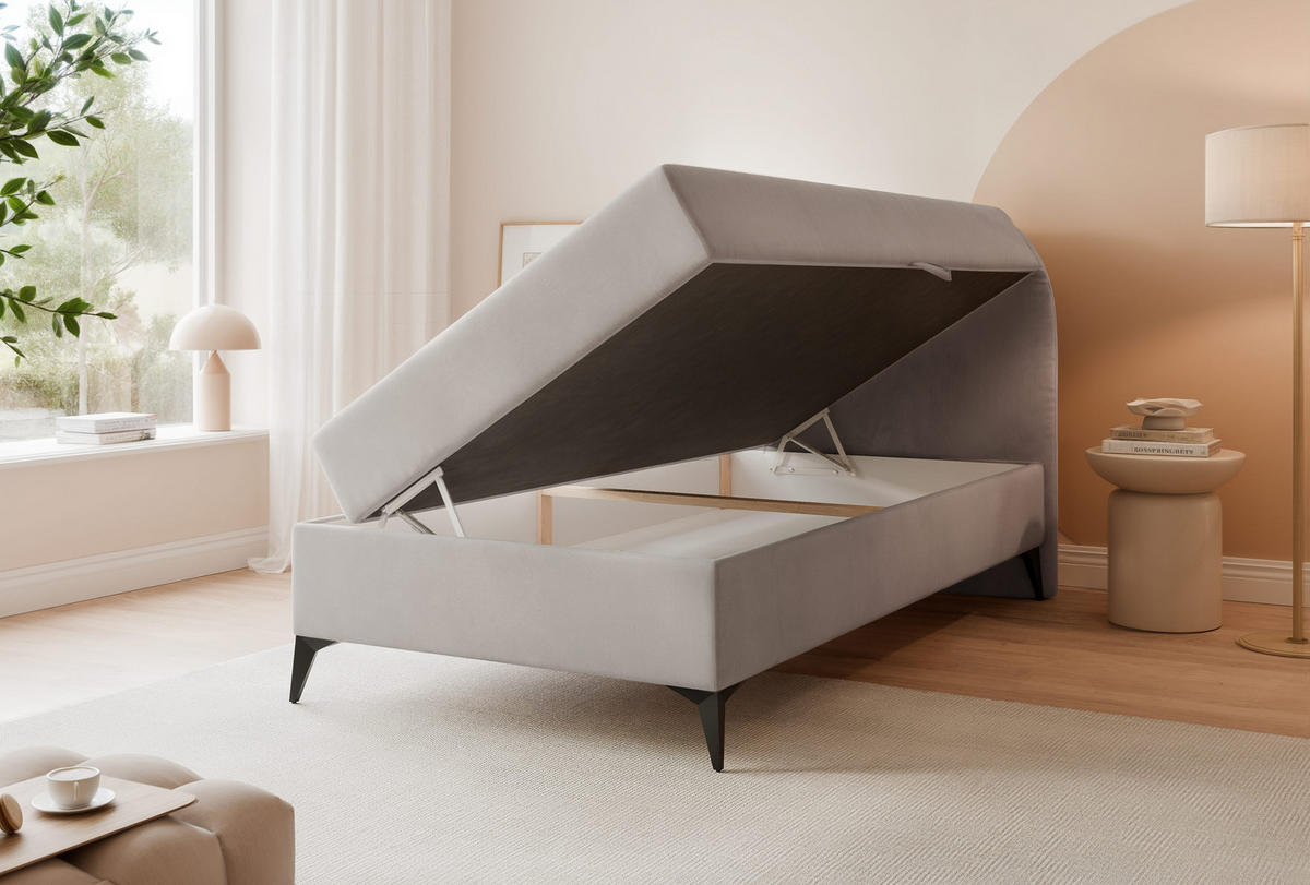 BOXBETT NOELIA 100/200 cm Öffnung rechts, mit Matratze, Grau - Grau, Holzwerkstoff/Textil (100/200cm) - Idohome
