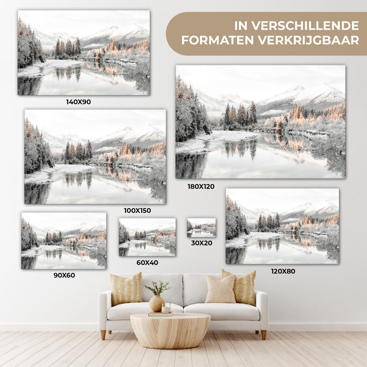 LEINWANDBILD Natur - Winter - Bäume - Berge - Schnee Deko Schlafzimmer 30x20 cm - Weiß Hochglanz, Textil (30/20cm) - MuchoWow