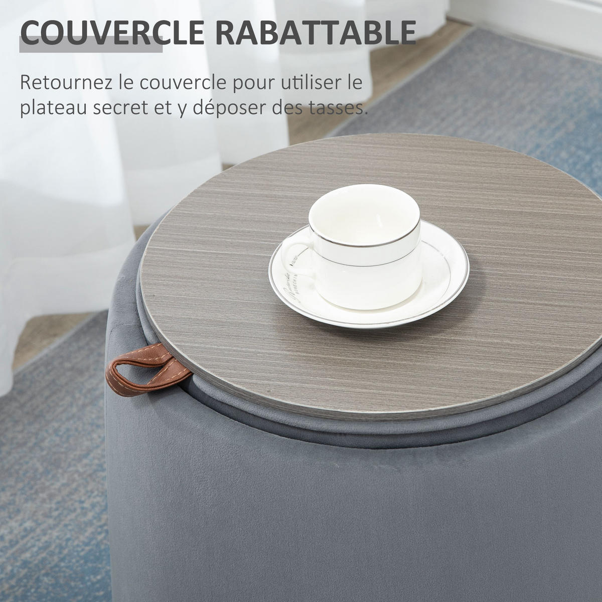 POUF DE-16438 mit umkehrbarem Deckel & Stauraum Grau - Grau, Textil (44/47.5/44cm) - ComfortXL
