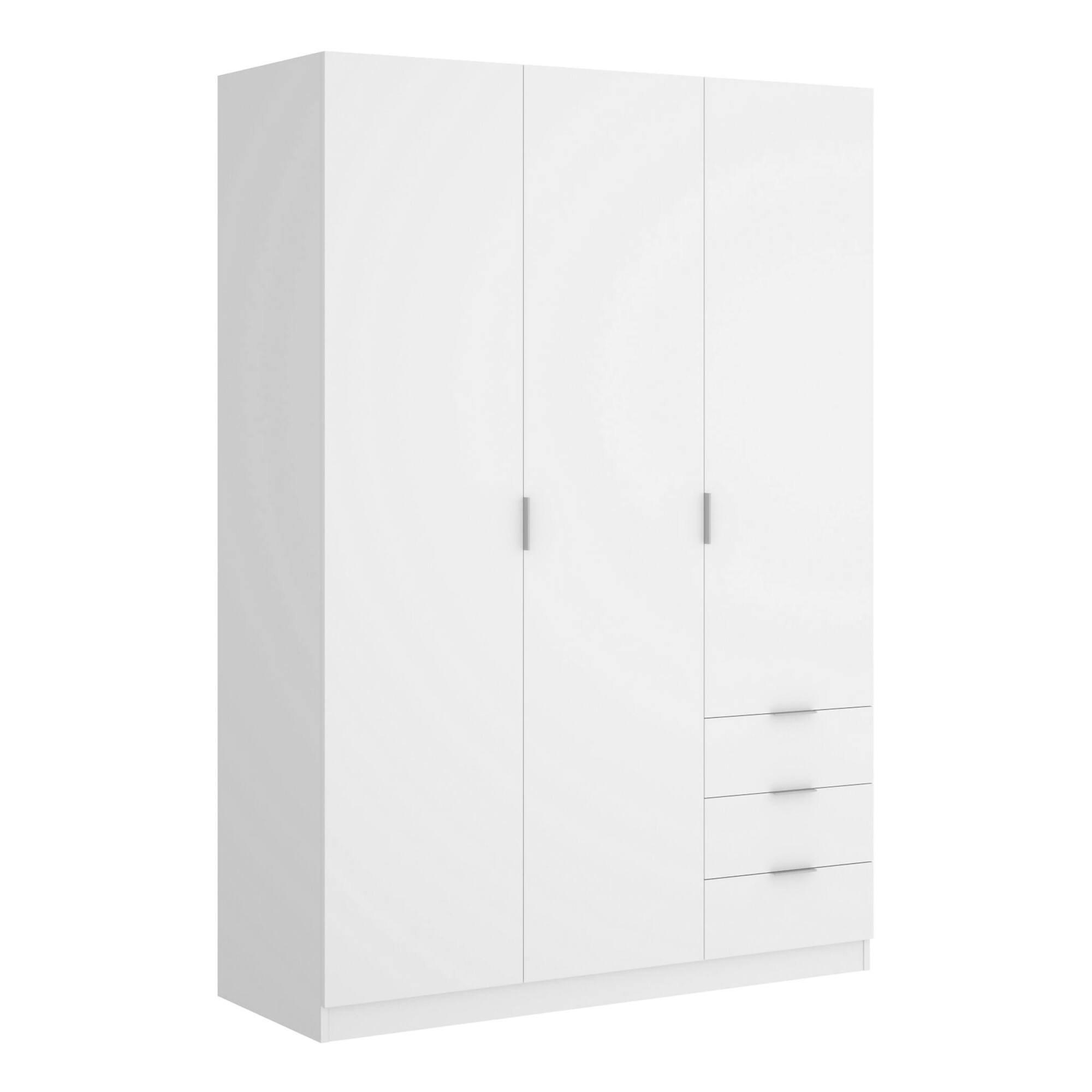 KLEIDERSCHRANK 3 TÜREN Weiß 52/121/184 cm - Weiß, Holzwerkstoff (121/184/52cm) - DMORA