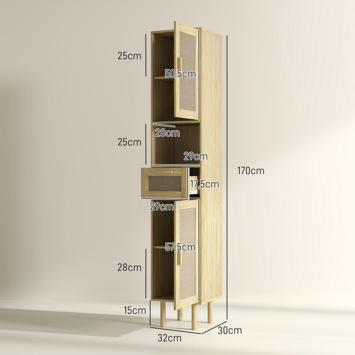 HOCHSCHRANK DE-12433 32/30/170 cm Eiche - Eichefarben, Holzwerkstoff (30/170/32cm) - ComfortXL