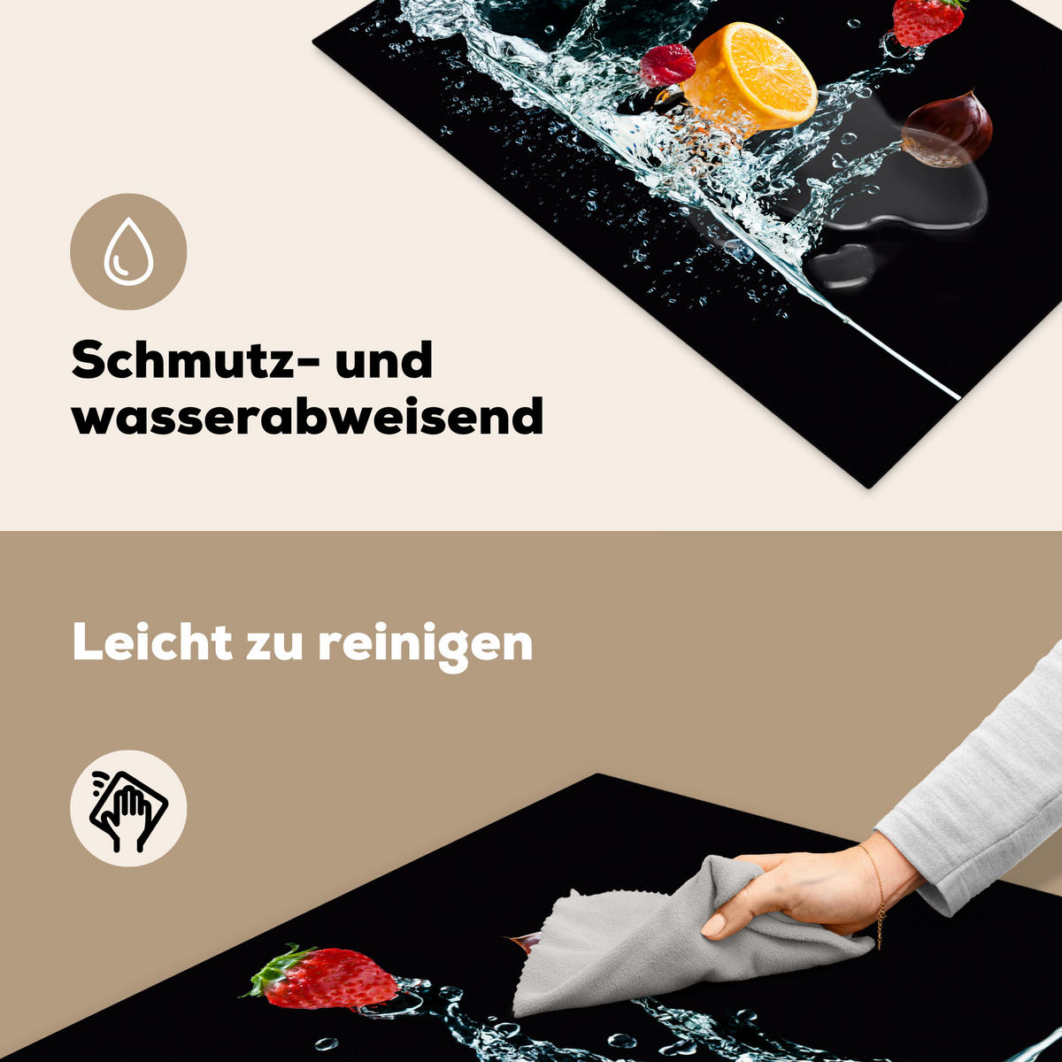 HERDABDECKPLATTE Wasser - Obst - Orange - Erdbeere - Kirsche - Schwarz 77x51 cm - Orange, Kunststoff (77/0.2/51cm) - MuchoWow