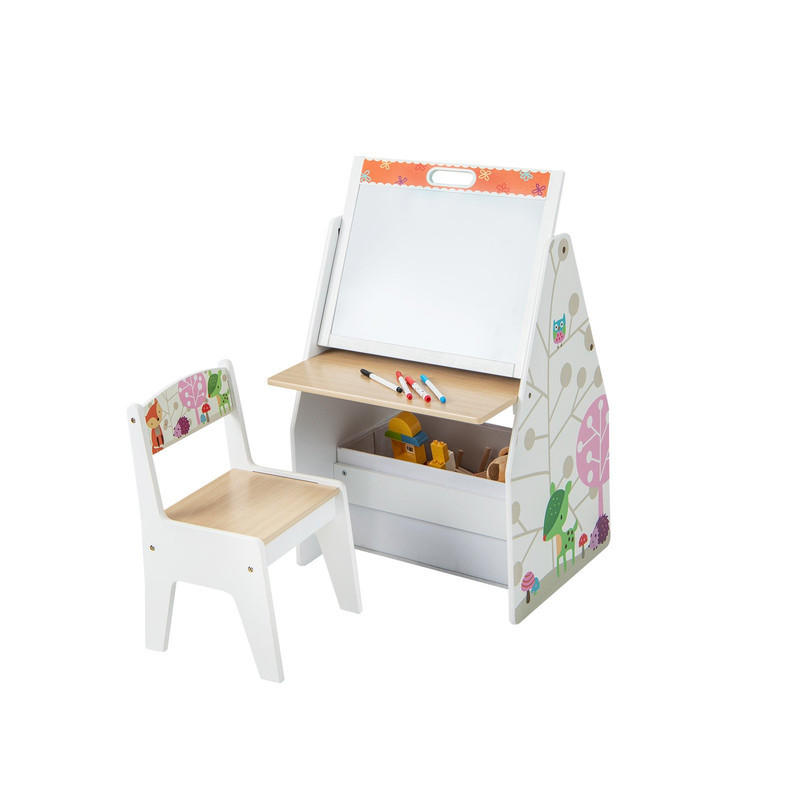 KINDERSITZ-SET mit magnetischer Whiteboard-Tafel weiß(2-tlg) - Weiß, Holzwerkstoff (50/85/50cm) - COSTWAY
