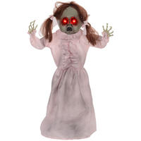HALLOWEEN DECORATIONS 76cm Dekoration Geisterpuppe, Soundfunktion - Rosa, Kunststoff/Metall (50/76/15cm) - HOMCOM